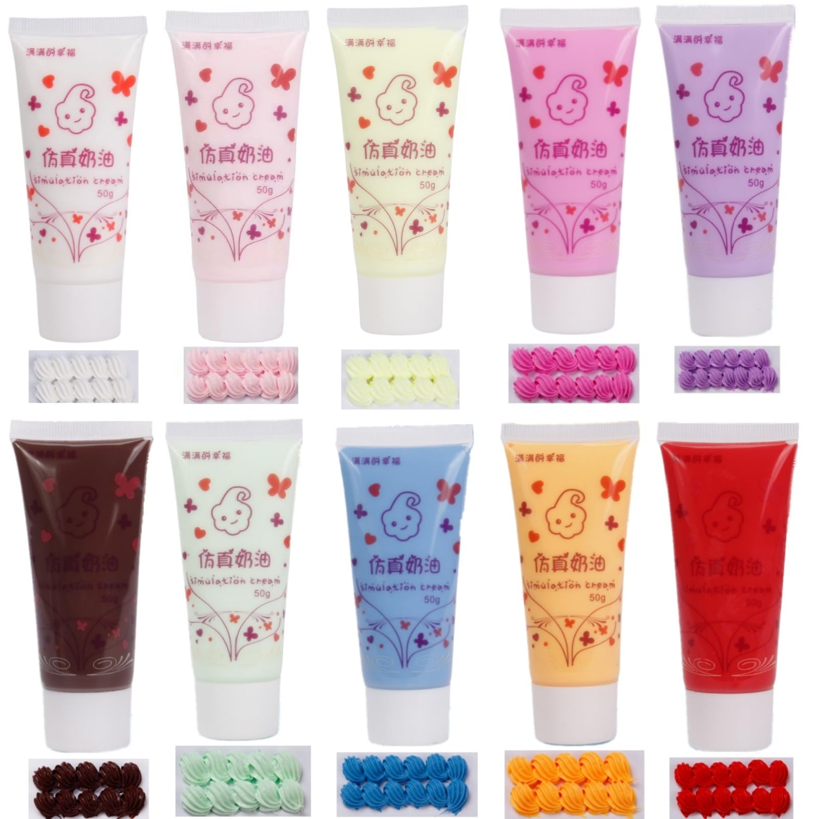 Photo 1 of 10 Colors (50ml Each) Cream Glue for DIY Crafts, 10 Pcs Decoden Cream DIY Phone Case Kit with 10 Plastic Decorating Mouth, Perfect for Handmade Crafts and Decorations (10 Colors)