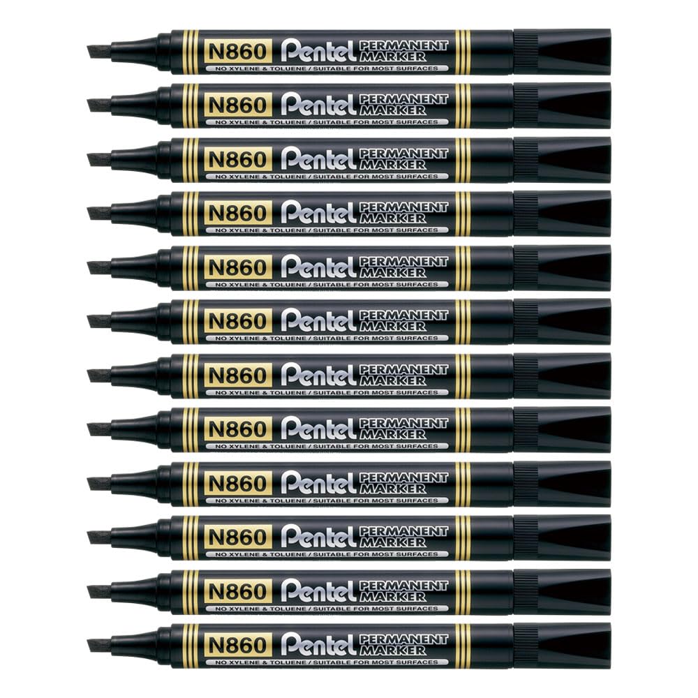 Pentel Permanent Markers Chisel Point - Black (Pack of 12)