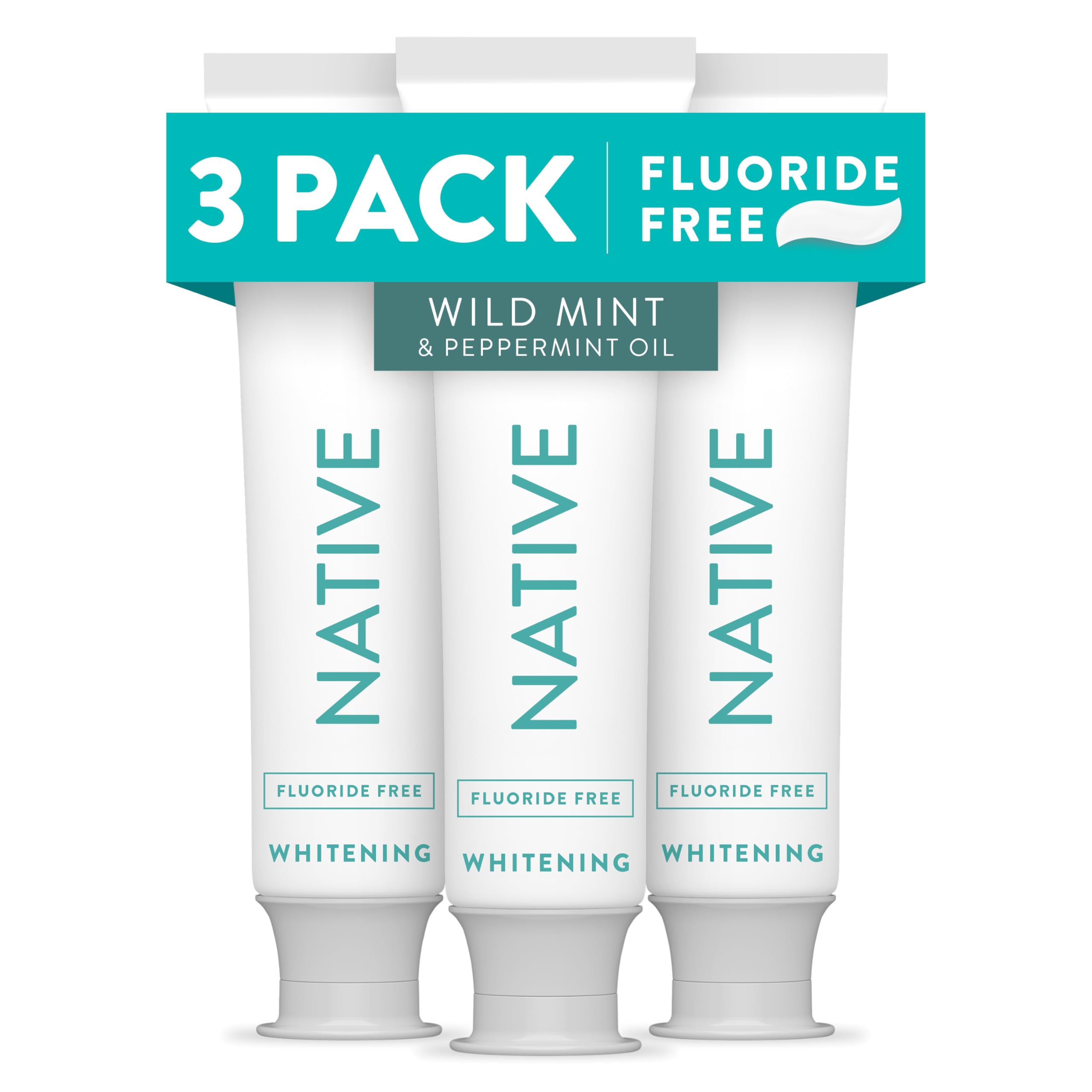 Photo 1 of Native Fluoride Free Toothpaste, Whitening - for Adult, Kids 2+ Oral Care - Wild Mint & Peppermint Oil Flavor, 4.1oz (Pack of 3)