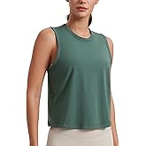 CRZ YOGA Pima Cotton High Neck Cropped Tank Tops for Women Soft Crop Workout Athletic Yoga Basic Sleeveless Shirts
