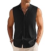 COOFANDY Men's Summer Beach Tank Tops Sleeveless Button Up Shirt Casual Textured Tank Shirts
