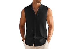 COOFANDY Men's Summer Beach Tank Tops Sleeveless Button Up Shirt Casual Textured Tank Shirts