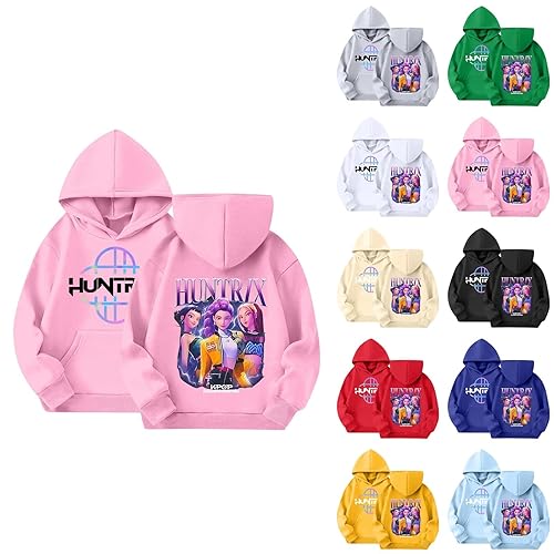 Pink K-Kpop Demoon H-Hunters Hoodies for Girls Kids Tops Graphic Sweatshirt Kpoop Deemonn H-Hunters Pullover Vintage Y2k Graphic Hooded Fashion Clothing Outfits for Winter Hip Hop Streetwear 130