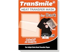 TranSmile Heat Transfer Mask for Inkjet Dark Heat Transfer Paper (20 Sheets, 8.5"x11"), Clear Iron on Transfer Tape for Dark Printable HTV