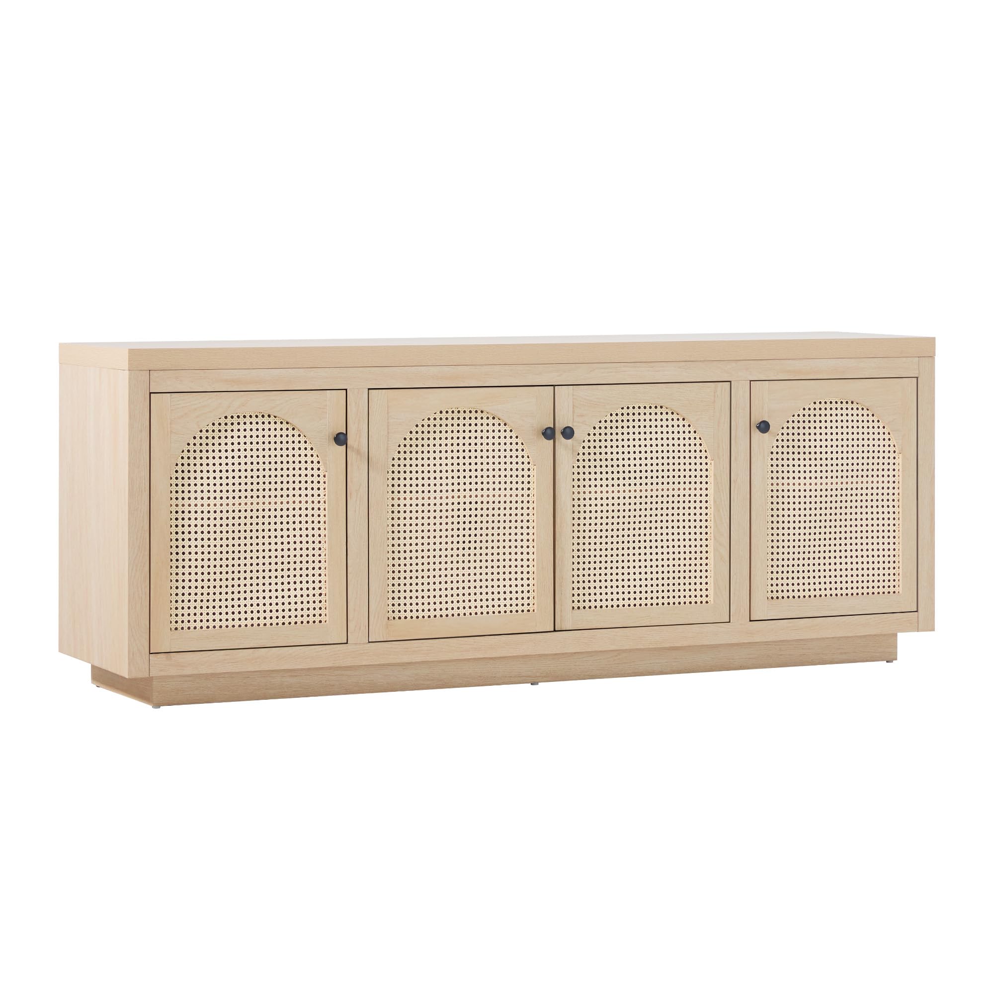 Walker Edison Sasha 4-Door Sideboard Buffet with Arched Rattan Panels, 70 Inch, Coastal Oak