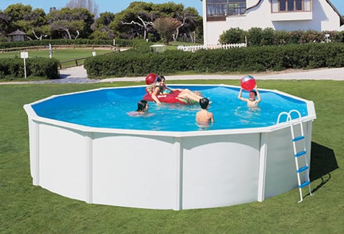 Stahlwandbecken Weiss Pool Schwimmbecken Luxusbecken Breiter Handlauf 3,60 m x 1,20 m inkl. Bodenschienen, Handläufe, Innenfo