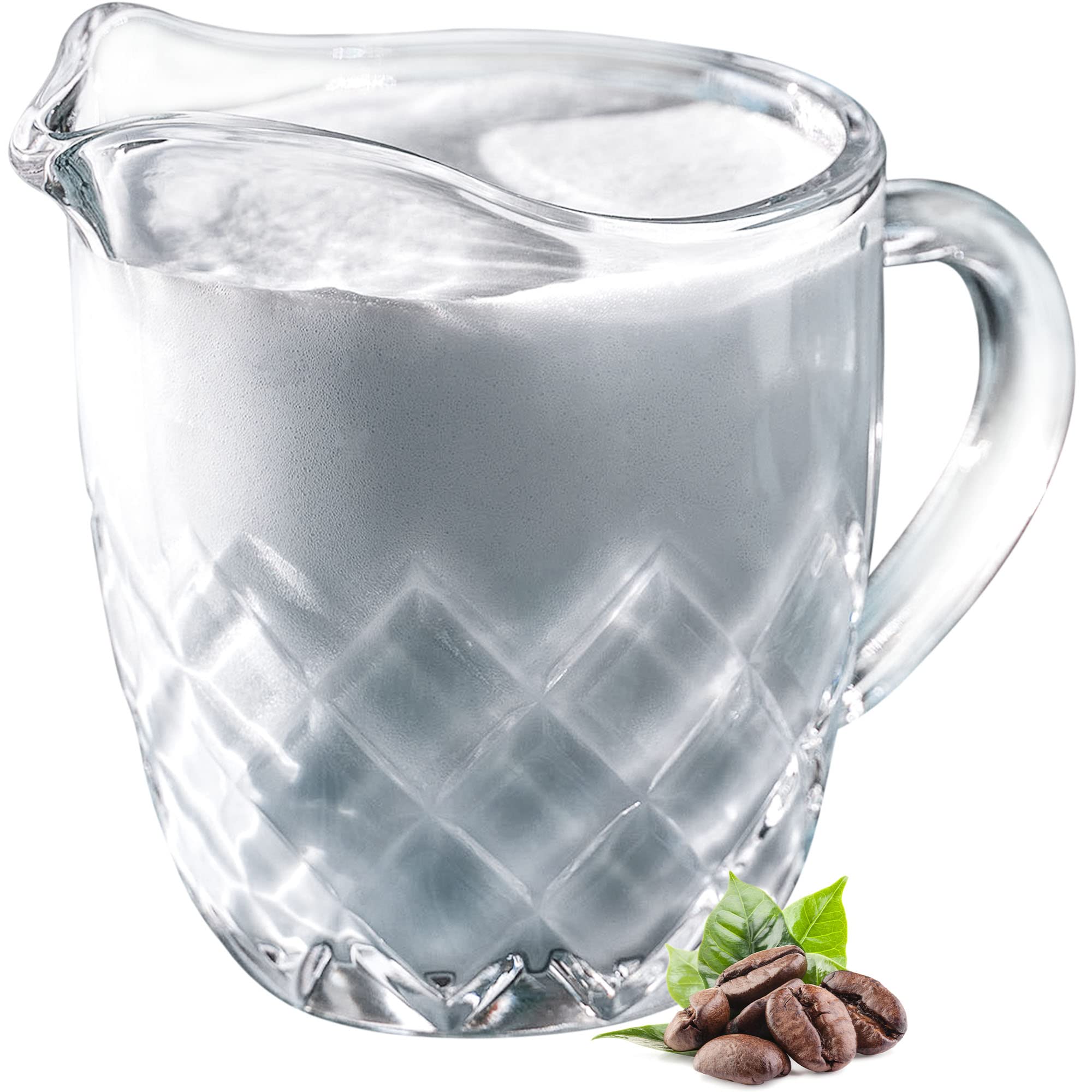 KADAX Glass Milk Jug, Transparent Pitcher with Spout and Handle, Small Cream Jug for Coffee, Elegant Serving Dish for Dining Table, Gravy Jug, Kitchen Tableware (200 ml, Diamond)