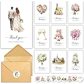HiABNRT 50 Pack Wedding Thank You Cards with Envelope, 10 Designs Notes Bulk 4x6In Wedding Gift Card, Mr & Mrs Thank You Cards for Guests, Bridal Shower - Blank Inside