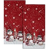 Granbey Christmas Snowman Red Dish Towels Winter Snow Bathroom Hand Towels 28.3x14 Inch Set of 2 Cute Snowman Snowflake Decorative Bath Towel for Kitchen Gym Spa Hotel