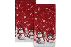 Granbey Christmas Snowman Red Dish Towels Winter Snow Bathroom Hand Towels 28.3x14 Inch Set of 2 Cute Snowman Snowflake Decorative Bath Towel for Kitchen Gym Spa Hotel