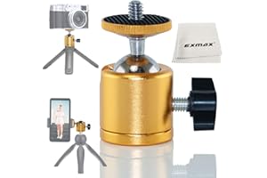 EXMAX Swivel Mini Tripod Ball Head 360 Degree Aluminum Alloy Body Rotating Ballhead with 1/4" Screw Thread Base Mount for Lighter DSLR Camera Camcorder LED Light Bracket Hiking HTC Vive (Golden)