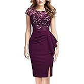 Miusol Women's Elegant Cap Sleeve Sequin Lace Cocktail Dress