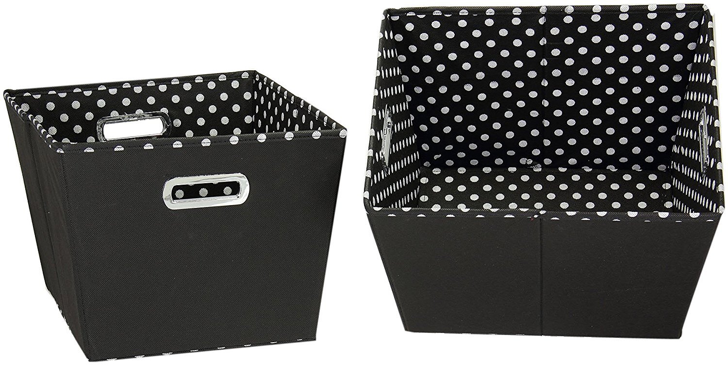 Household Essentials 19KDBLK-1 Medium Tapered Decorative Storage Bins | 2 Pack Set Cubby Baskets | Black and White Mini-Dots