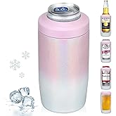 MAXSO Slim Can Cooler, 4-in-1 Double Walled Stainless Steel Insulated Beer Can Holder, Works With All 12 Oz Cans,Bottles & As A Pint Cups - Gradual Pink White