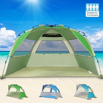 G4free Easy Set Up Beach Tent Deluxe Xl Portable 4 Person Pop Up Sun Shelter Upf 50 Uv Protection Large Family Beach Shade