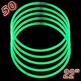 Glow Sticks Bulk Party Supplies - 50 Light Stick Necklaces - Extra Bright Glow In The Dark Party Favors - 22 Inch Necklace Strong 6mm Thick - 9 Vibrant Neon Colors - Stuffers for Kids (Green)