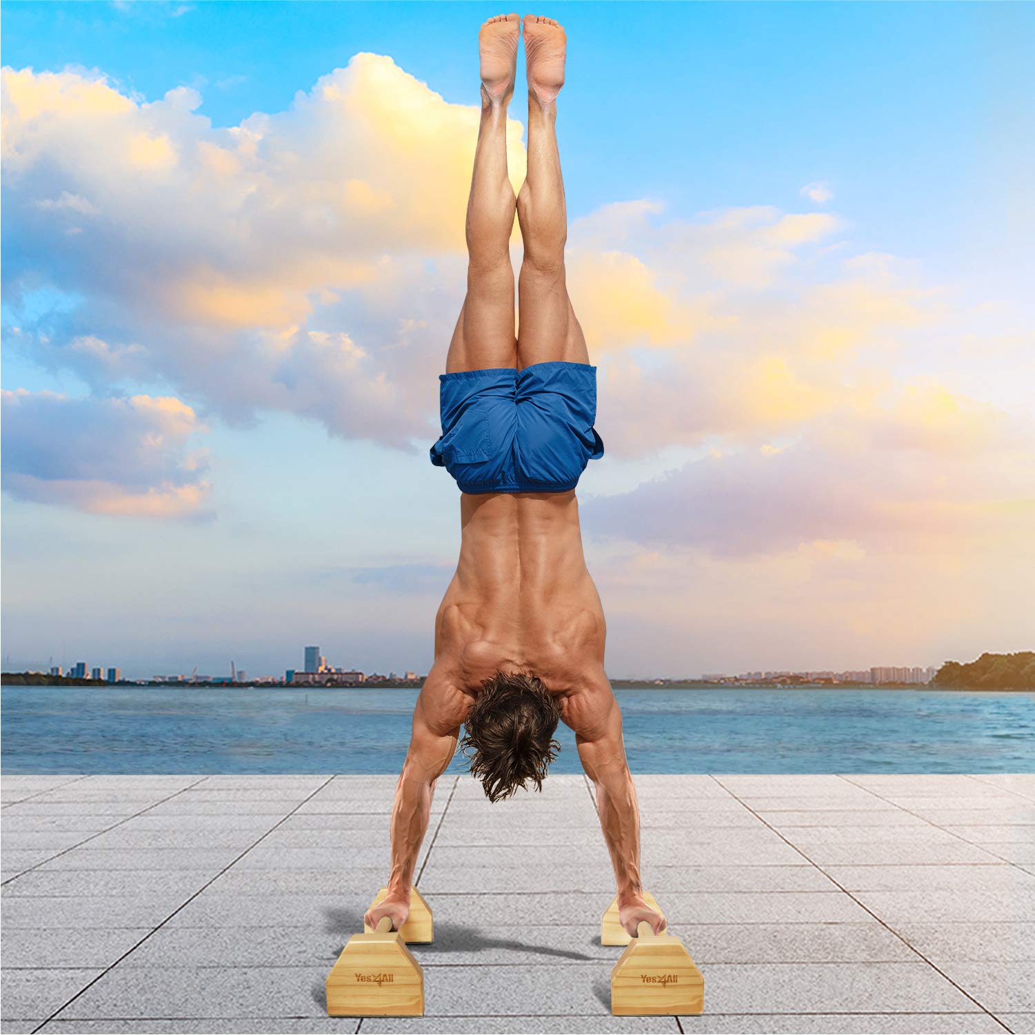 Yes4All Steel/Solid Wood Push Up Stand Parallel Bars Parallettes Non-slip Rubber Feet For Floor Use, Supports Calisthenics Exercises and Upper Body Strength Workouts Perfect For Men And Women