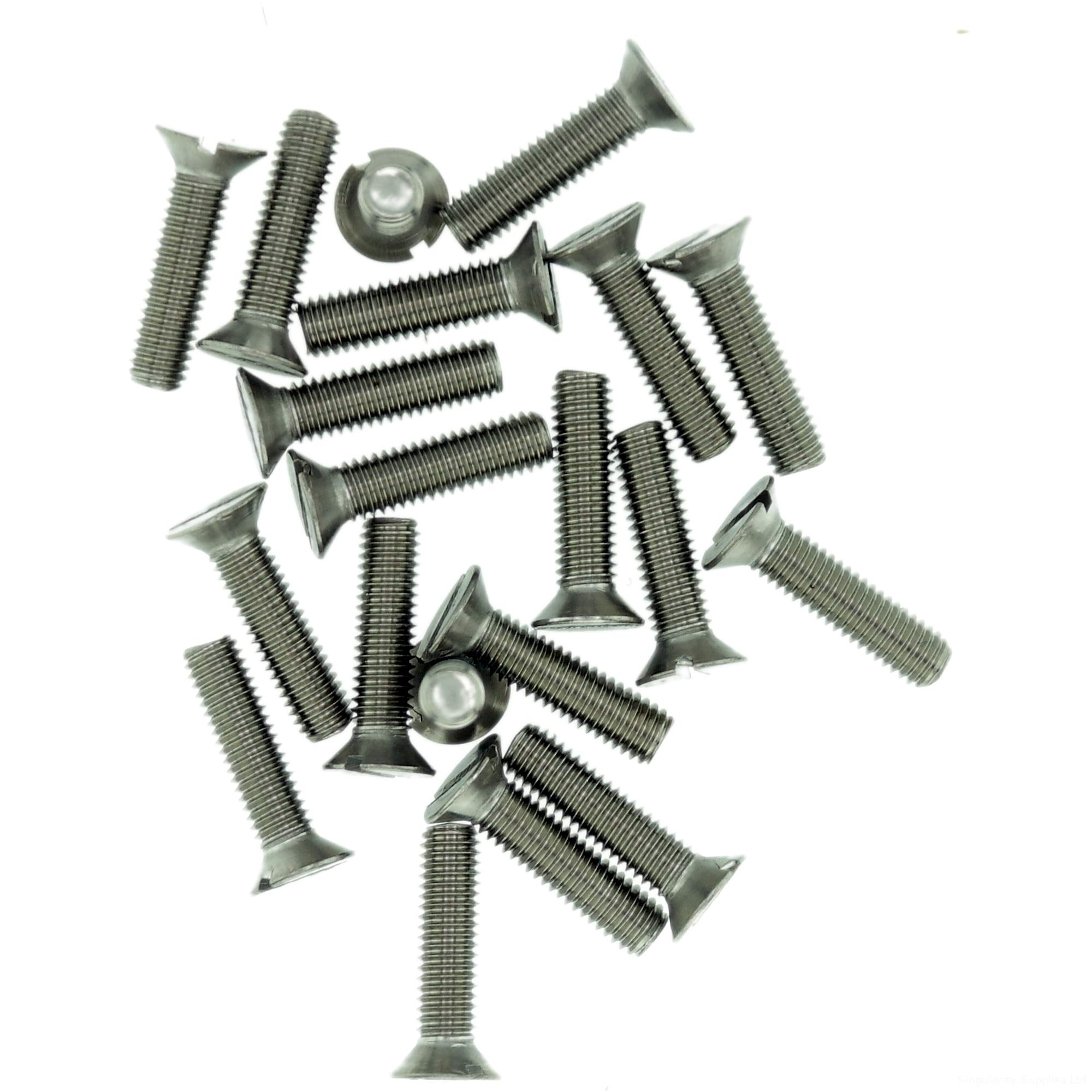 M2.5 (2.5mm x 10mm) Slot Countersunk Machine Screw (Bolt) - Stainless Steel (A2) (Pack of 20)