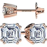 NANA Jewels Asscher Cut 14K Solid Gold Posts & Sterling Silver Simulated Diamond Stud Earrings 0.75 to 4.00ctw CZ