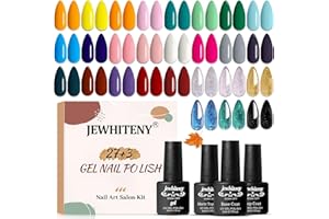 JEWHITENY 30PCS Nail Polish Kit 27 Colors Green Blue Pink Orange Gitter Sock Off Gel Polish with Matte& Glossy Top Base Coat for DIY Nail Art Manucure at Home Salon