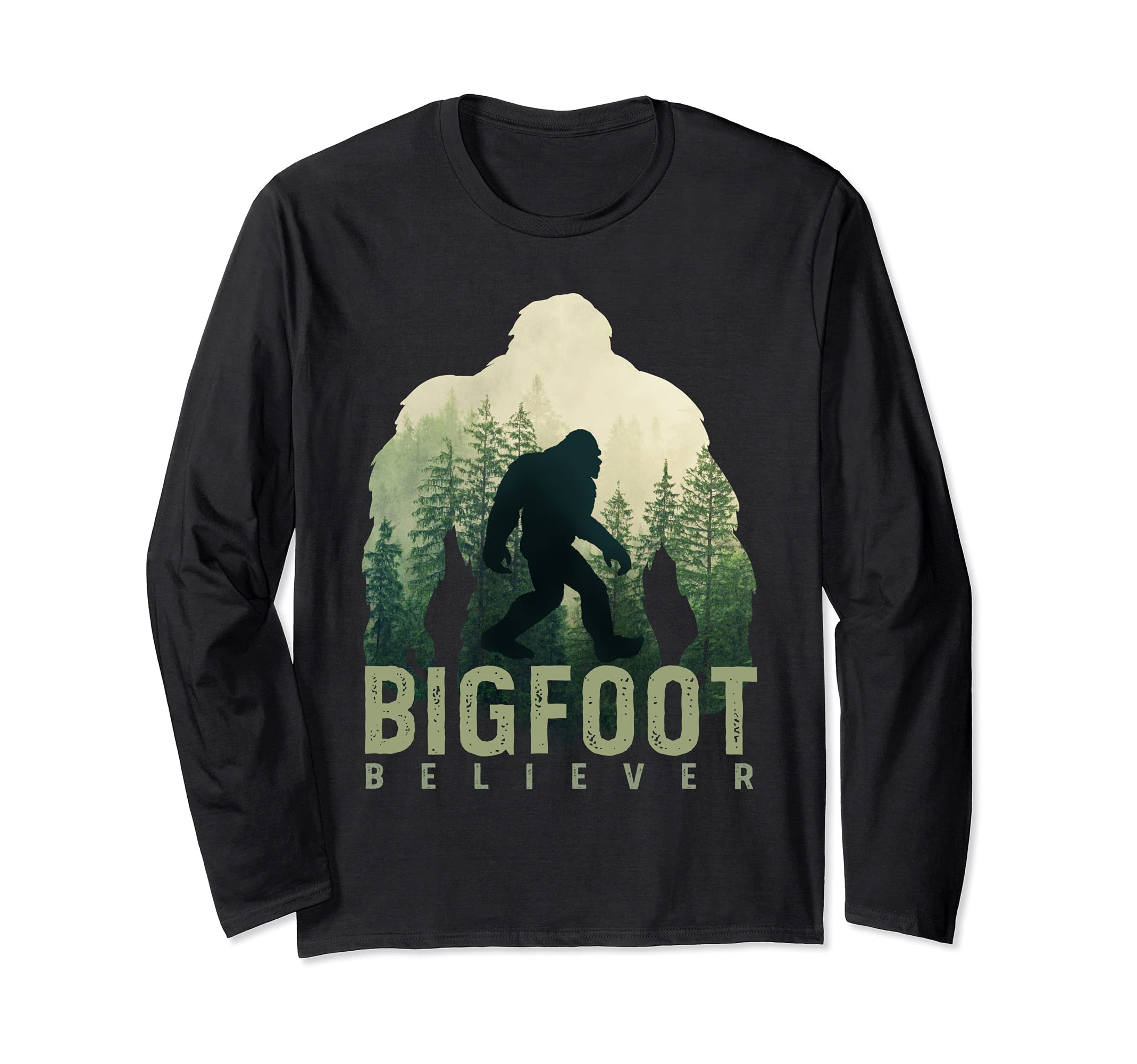 Sasquatch Yeti Figure Nature Double Exposure Bigfoot Long Sleeve T-Shirt