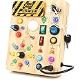 Joyreal Montessori Busy Board Wooden Sensory Toys for Toddler with LED Light Up Switch, Baby Fidget Board Travel Toys for 18+