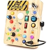 Joyreal Montessori Busy Board Wooden Sensory Toys for Toddler with LED Light Up Switch, Baby Fidget Board Travel Toys for 18+
