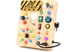 Joyreal Montessori Busy Board Wooden Sensory Toys for Toddler with LED Light Up Switch, Baby Fidget Board Travel Toys for 18+