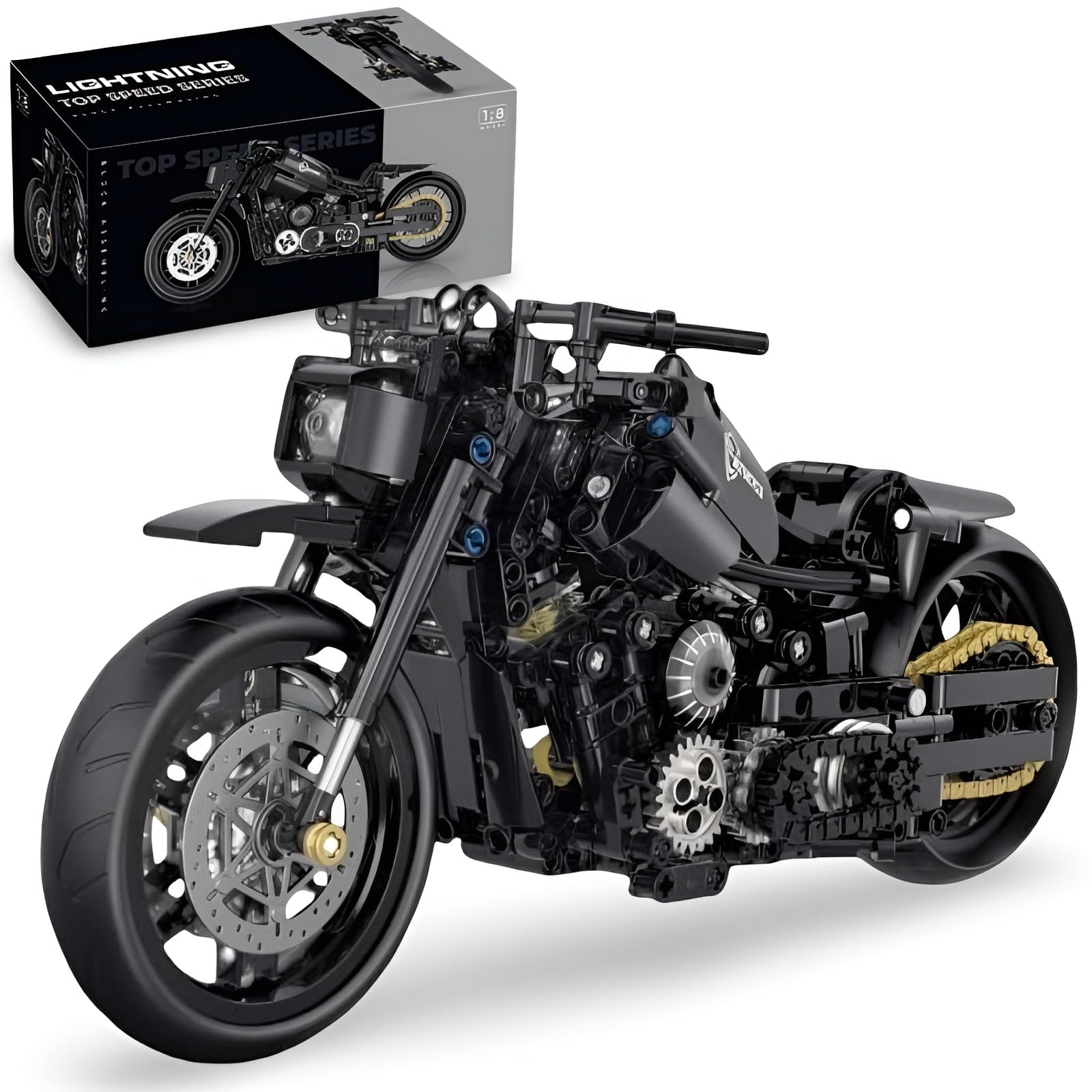 JVAVNE Technik Racing Motorcycle Building Blocks Set, 1:8 Simulation Motorbike, Superbike Toys for Adults Kids, Collectible Racing Motorcycle Building Bricks Model, 586 PCS
