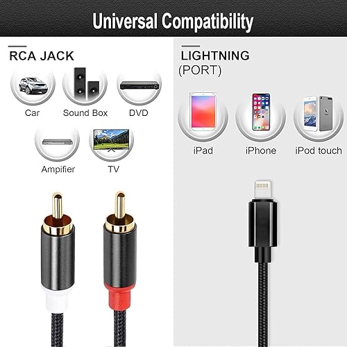 [Apple MFi Certified] Lightning to RCA Cable Audio Aux Adapter，2-Male Y  Splitter Aux Cord Compatible with iPho