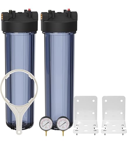 Geekpure 10-Inch Whole House Water Filter Housing - Clear 3/4" Port With Wrench & Bracket