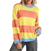 ShawGobow Striped Sweater Women,Color Block Oversized Sweaters,Cute Fall Knit Top Halloween Costume