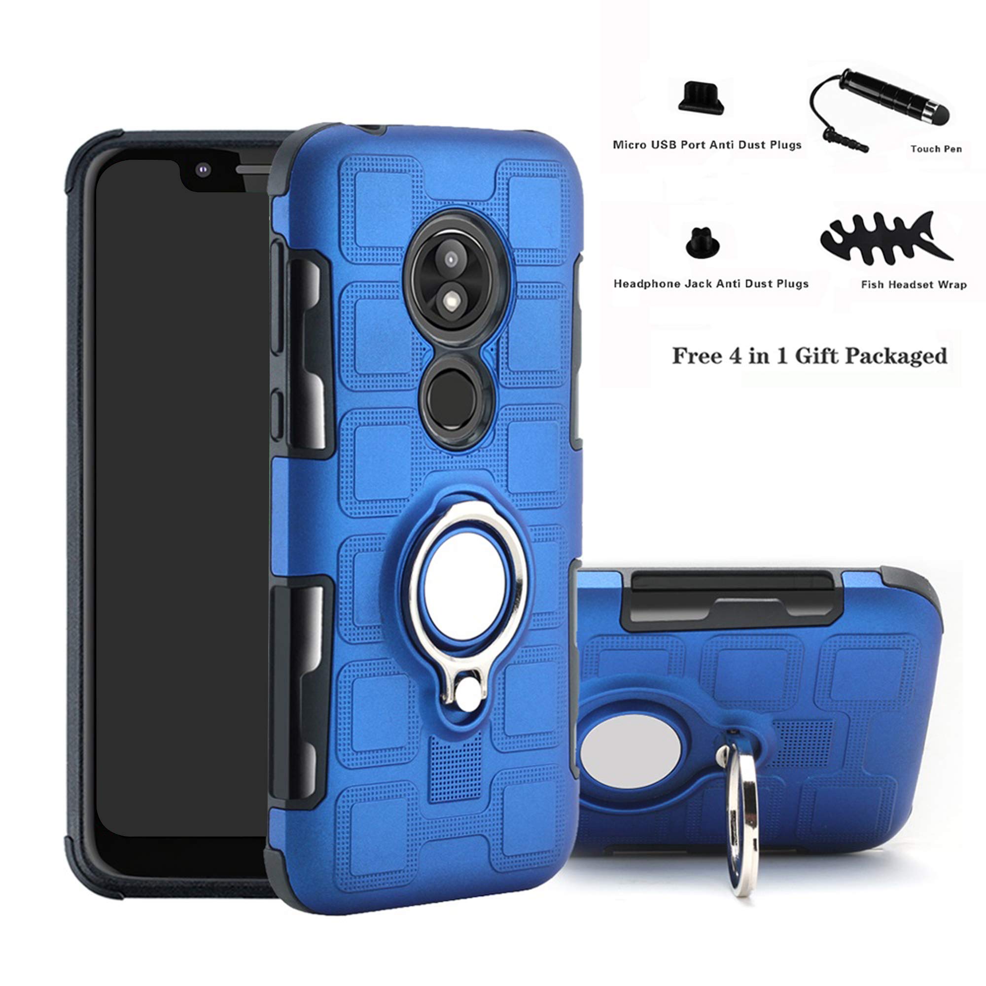 Labanema Hybrid Dual Layer [Anti-Scratch] [Shock Absorption] 360 Degree Rotation Ring Holder Kickstand Armor Slim Protective Cover Case for Motorola Moto G7 Power Smartphone - Blue