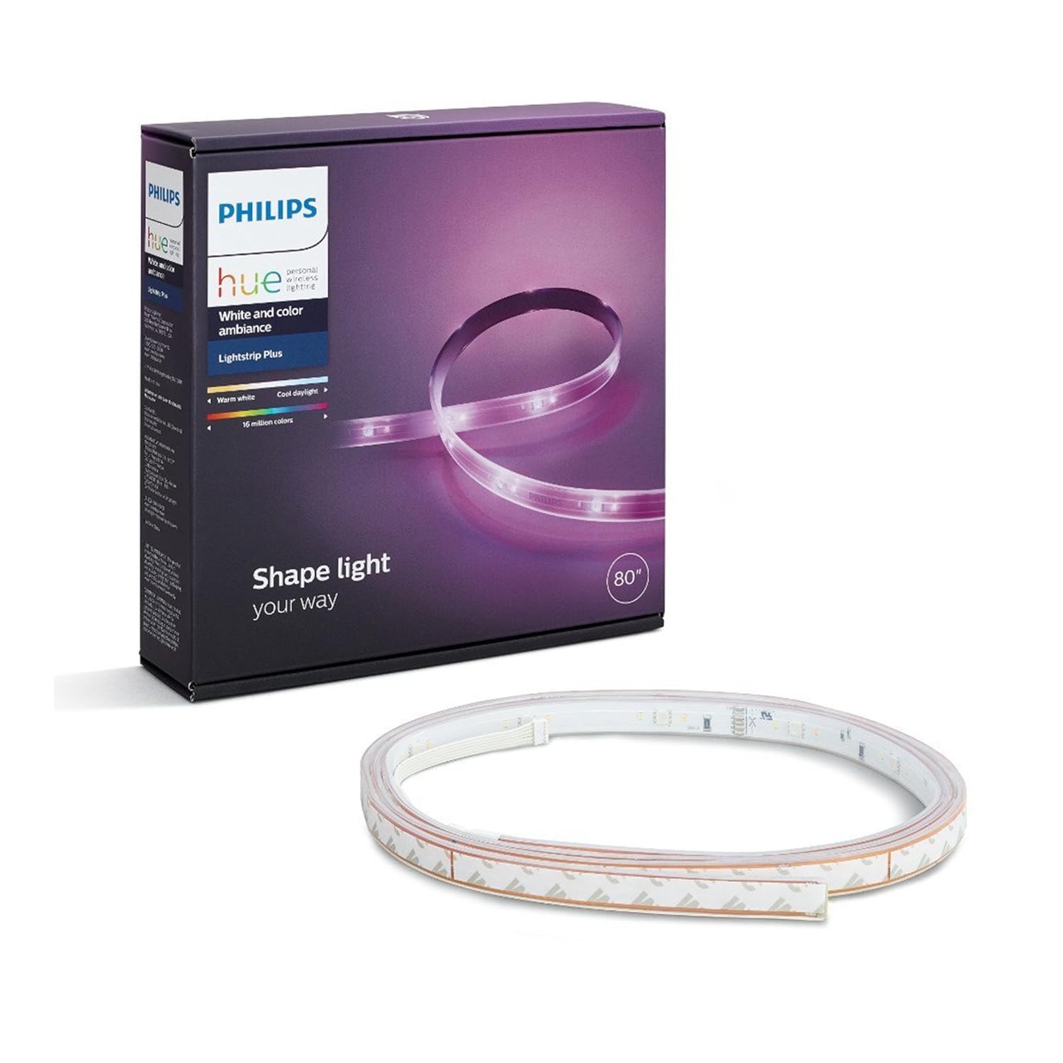 Philips Hue Ambiance Lightstrip Plus 2m Base Unit (Works with Alexa), Synthetics, White and