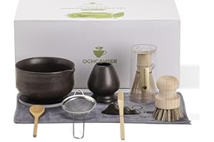 Ochcahser Matcha Whisk Set, Matcha Bowl with Spout and Coaster, Matcha Whisk and Holder, Sifter, Scoop, Spoon, Cleaning Brush - 10 Pcs Complete Ceramic Matcha Kit