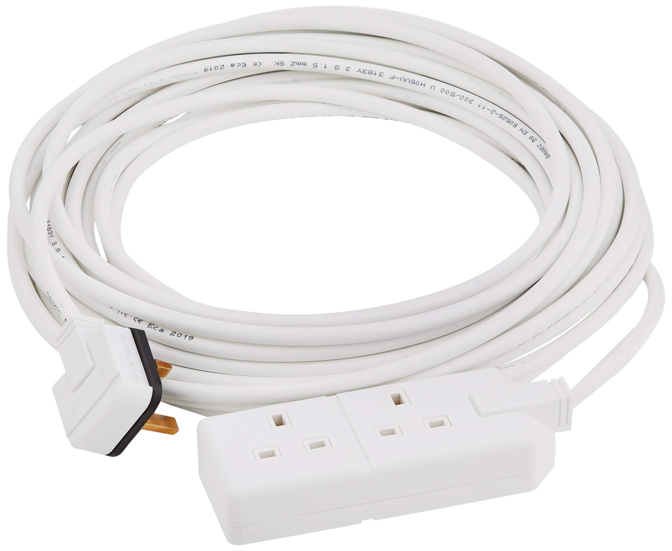2 Gang White 13 Amp Professional Trailing Socket Extension Lead Mains Power (15 M)