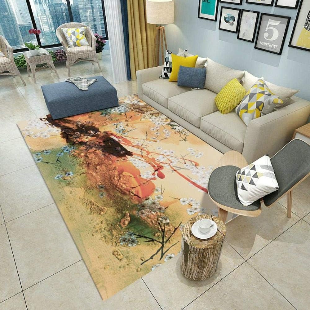 NYCROSSER Designer Rug Living Room Carpet White Dense Flowers Orange Ink Pattern Yellow Printing Carpet 160ร230cm