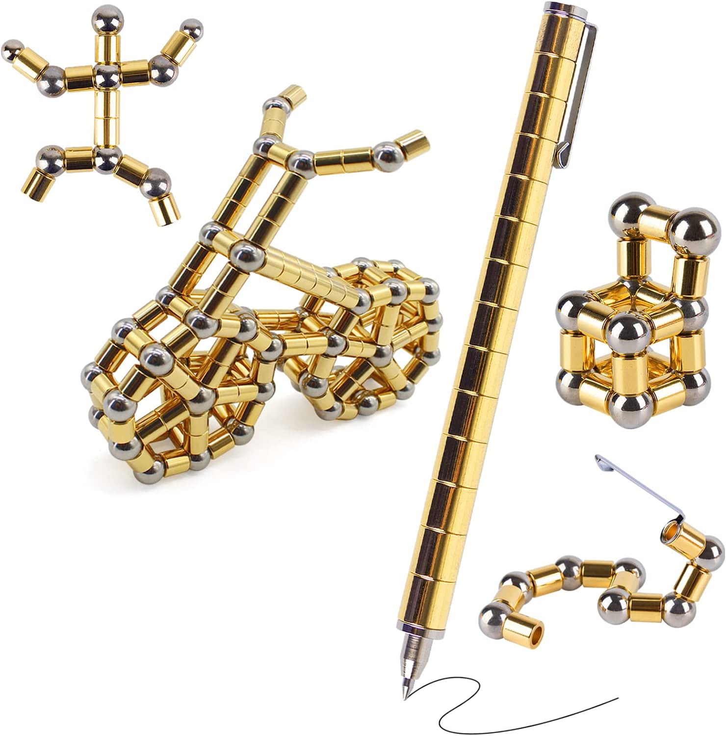 TTzycc Magnetic Pen,Fidget Pen with 13 Magnetic Rings,（Golden）
