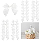 LiBongTa 5'' White Bow Party Decorations Satin Bows, Twist Tie Bows for Treat Bags, Cake Pops, Pre-Tied Bow Premade Ribbon Bows for Crafts, Holiday Bows for Gift Wrapping, Wedding Decor-24 Counts