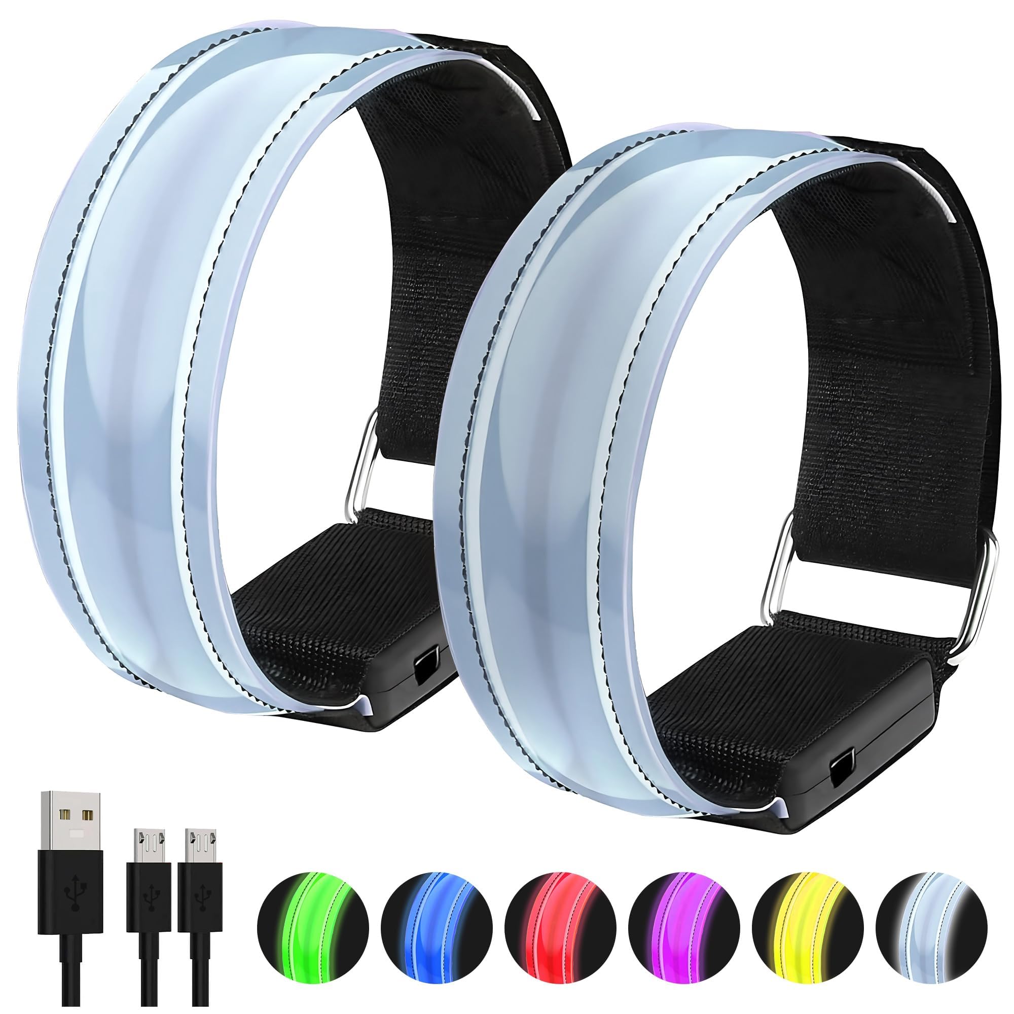 Sundonix LED Reflective Running Armband Light - Rechargeable High Vis Arm Band Gear Gift for Adult Runners Running Walking at Night (Multicolor#2)