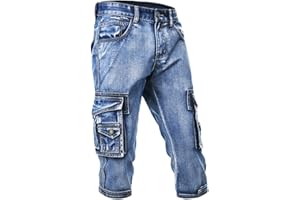 Idopy Men`s 3/4 Cargo Denim Shorts Biker Jeans with Multi Pockets