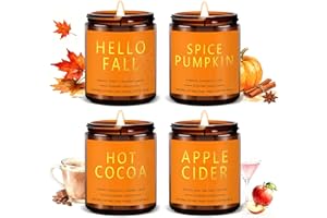 SLASHOME Fall Candles Set | 4 Pack Candles for Home Scented Natural Soy Wax, Autumn Gifts Set for Women Men, Fall Fragrance of Hellofall, Spice Pumpkin, Apple Cider, Hot Cocoa