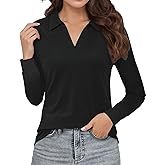 Polo Shirts for Women, V-Neck Business Casual Tops for Women, Collared Shirt Tunic Tops Long Sleeve Work Blouses