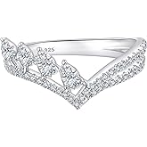 Heinlov D Color VVS1 Moissanite Wedding Bands for Women 925 Sterling Silver Eternity Rings Wishbone Round Size 5-10