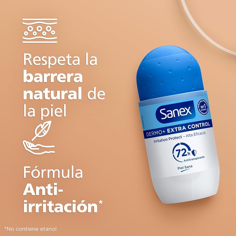 Dermo+ Desodorizante Extra Control Antitranspirante Roll-On 72 Horas 50ml – proteção eficaz contra o suor e mau odor – dermatologicamente testado – contém 0% de álcool*