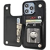 ONETOP Compatible with iPhone 14 Pro Max Wallet Case with Card Holder, PU Leather Kickstand Card Slots Case, Double Magnetic Clasp and Durable Shockproof Cover 6.7 Inch (Black)