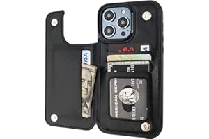 OT ONETOP ONETOP Compatible with iPhone 14 Pro Max Wallet Case with Card Holder, PU Leather Kickstand Card Slots Case, Double Magnetic Clasp and Durable Shockproof Cover 6.7 Inch (Black)