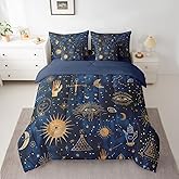 Feelyou Sun Moon and Star Print Comforter Set with Sheets Galaxy Sun Moon 7 Piece Bedding Set King Size for Kids Boys Girls Bohemian Gothic Bed in a Bag Trippy Hippie Bed Set