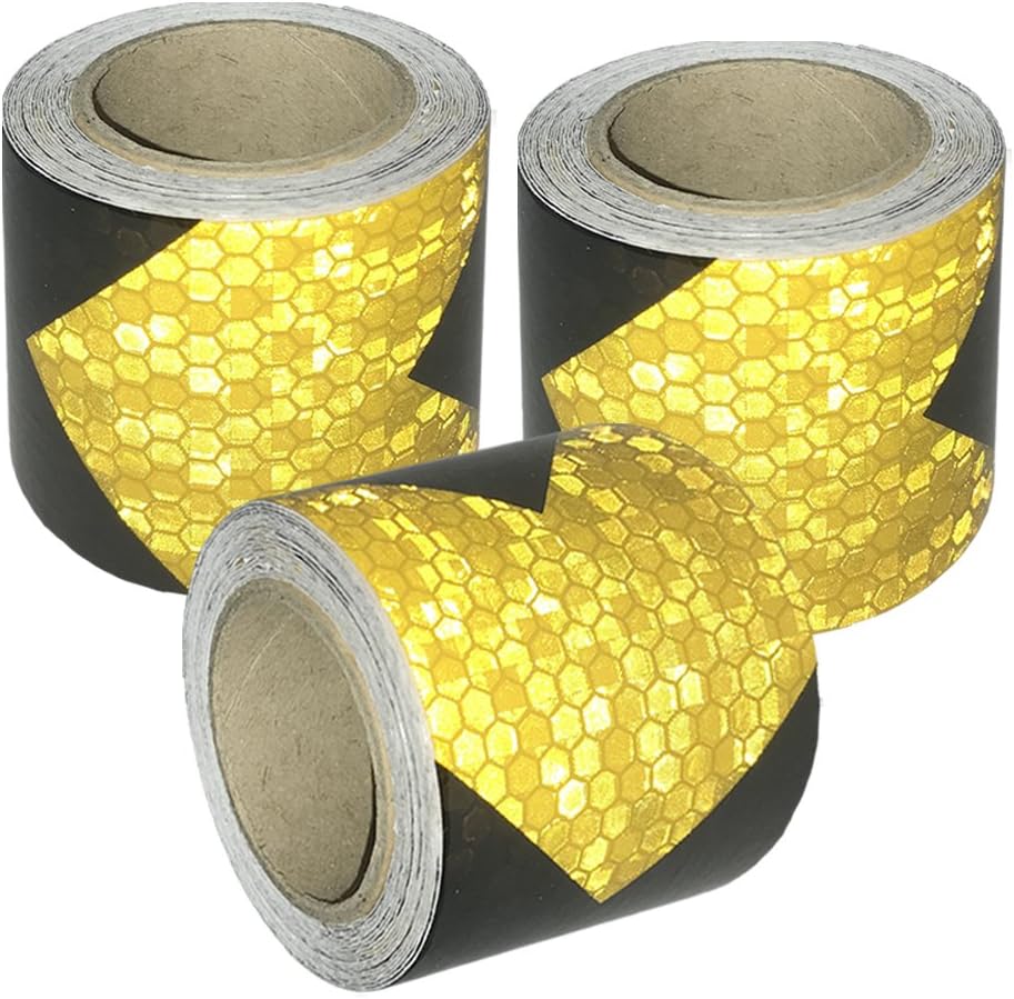 Viewm Reflective Tape Arrow Safety Warning Tape, 2 Inch x 3.28 Yard / 5cm x 3.0m Per Roll, 3 Rolls, Orange and Black