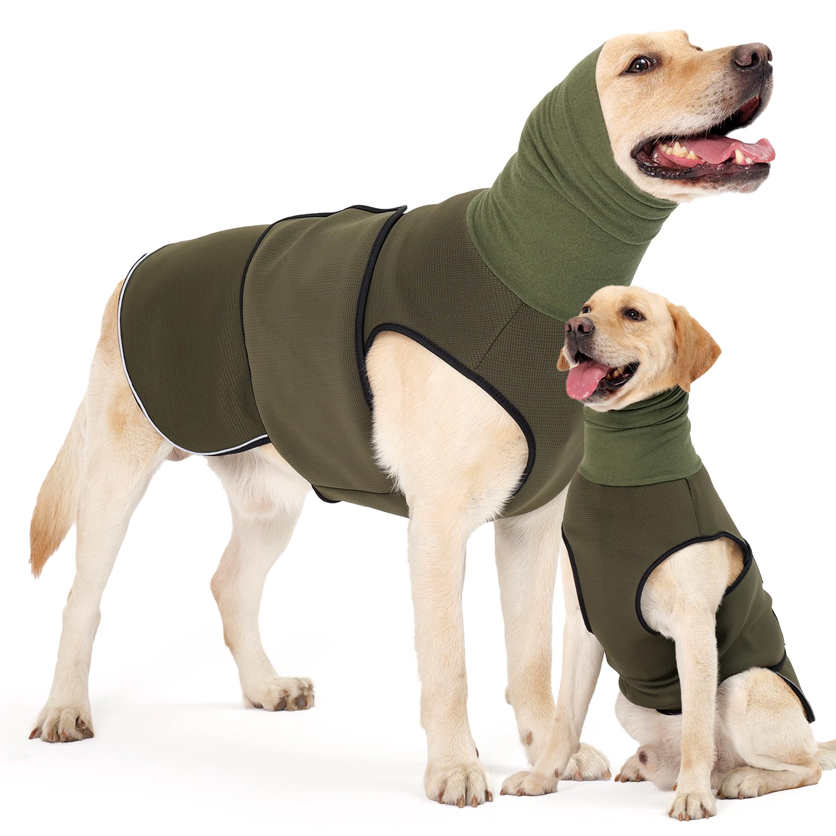 HEYWEAN Dog Anxiety Jacket with Calming Hood and Ear Cover - Reflective Strips for Thunder, Fireworks, Travel & Separation Anxiety